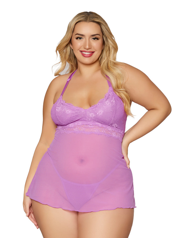 Lace & Mesh Chemise w/G-String